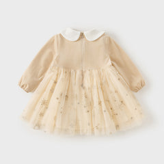 Dave&Bella Toddler Girls Autumn Apricot-yellow Delicate Mesh Princess Dress(wallet bag)