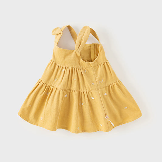 Dave&Bella Toddler Girls Autumn Casual Cotton Yellow Suspender Dress