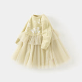 Dave&Bella Toddler Girls Classic Yellow Mesh A-line Dress