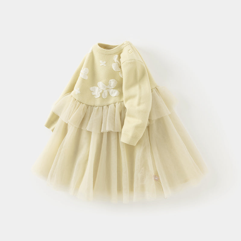 Dave&Bella Toddler Girls Classic Yellow Mesh A-line Dress