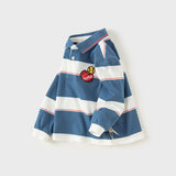 Dave&Bella Toddler Boys Casual Blue Striped Breathable Cotton long-sleeved Polos