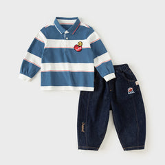 Dave & Bella Kids Cotton Polo Shirt – Long Sleeve Striped Tee