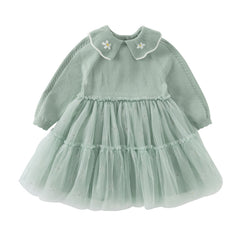 Dave&Bella Toddler Girls Autumn Elegance Green Fashion Knitted Mesh Princess Dress