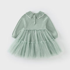 Dave&Bella Toddler Girls Autumn Elegance Green Fashion Knitted Mesh Princess Dress