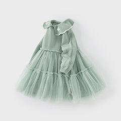 Dave&Bella Toddler Girls Autumn Elegance Green Fashion Knitted Mesh Princess Dress