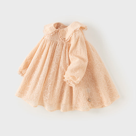 Dave&Bella Toddler Girls Autumn Adorable Light Pink Doll Collar Mesh Princess Dress