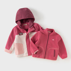 Dave&Bella Toddler Boys/Girls Red/Rose Hooded Detachable Fleece Liner Jackets