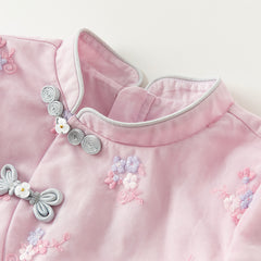 Dave&Bella Toddler Girls Classical Chinese-style Fake-two-piece Mesh Dress(wallet bag)