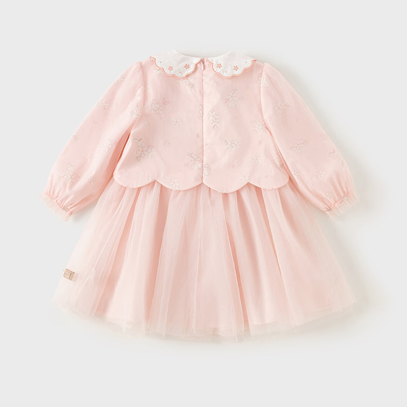 Dave&Bella Toddler Girls Sweet Pink Floral Lace Collar Chinese-style Mesh Dress