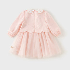 Dave&Bella Toddler Girls Sweet Pink Floral Lace Collor Chinese-style Mesh Dress