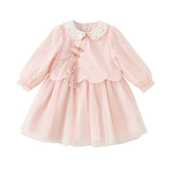 Dave&Bella Toddler Girls Sweet Pink Floral Lace Collor Chinese-style Mesh Dress