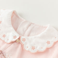 Dave&Bella Toddler Girls Sweet Pink Floral Lace Collor Chinese-style Mesh Dress