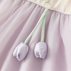 Dave&Bella Toddler Girls Grey Purple Chinese-style A-line Soft Mesh Dress