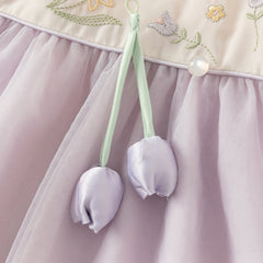 Dave&Bella Toddler Girls Grey Purple Chinese-style A-line Soft Mesh Dress