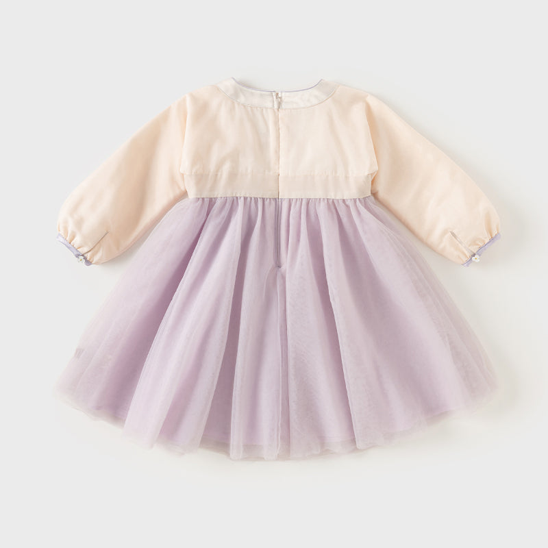 Dave&Bella Toddler Girls Grey Purple Chinese-style A-line Soft Mesh Dress
