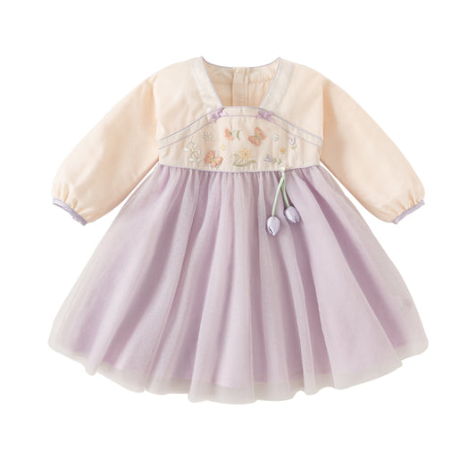 Dave&Bella Toddler Girls Grey Purple Chinese-style A-line Soft Mesh Dress