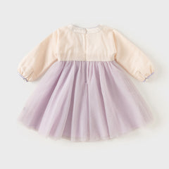 Dave&Bella Toddler Girls Grey Purple Chinese-style A-line Soft Mesh Dress