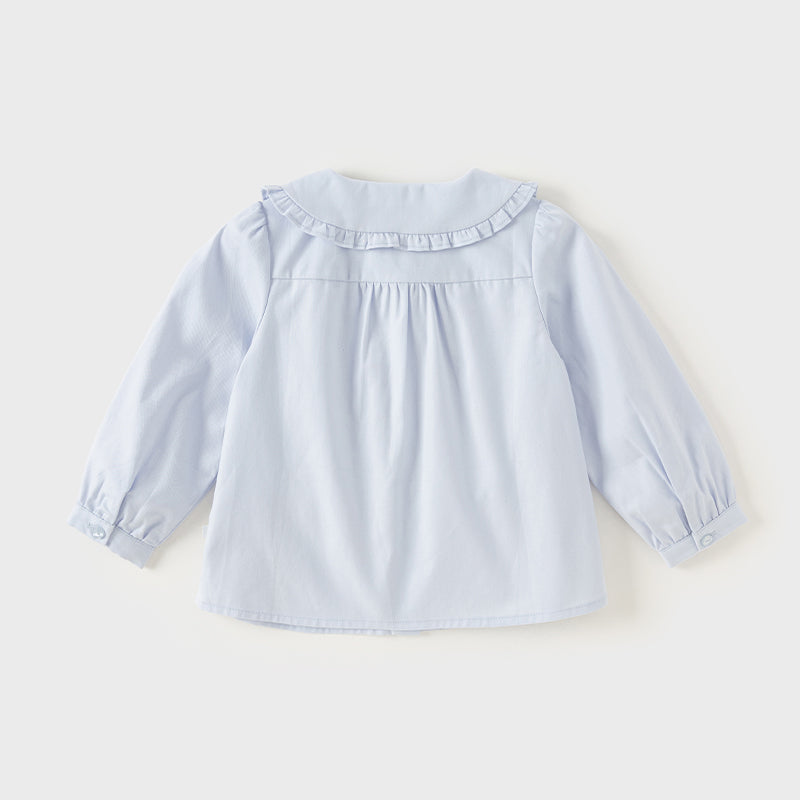 Dave&Bella Toddler Girls Blue/White Cotton Sweet Doll Collar Shirts Tops