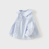 Dave&Bella Toddler Girls Blue/White Cotton Sweet Doll Collar Shirts Tops