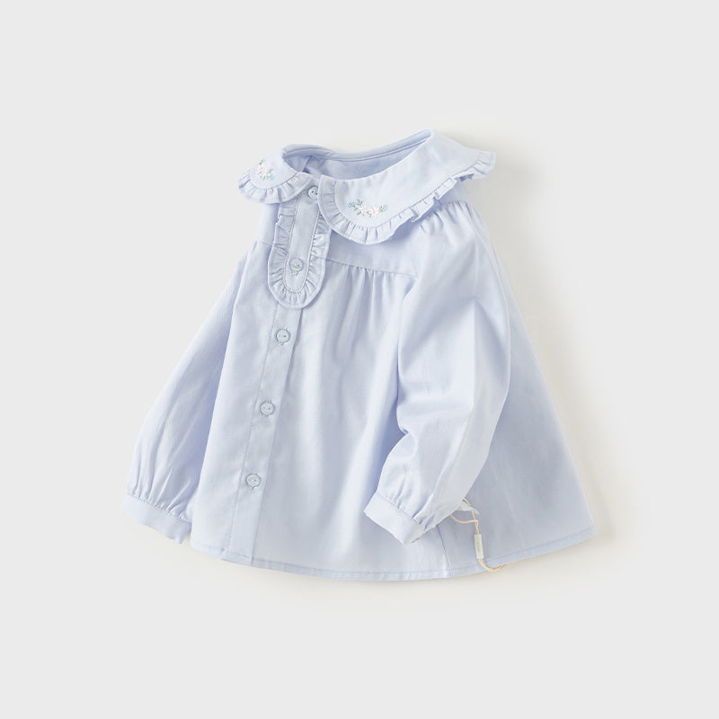 Dave&Bella Toddler Girls Blue/White Cotton Sweet Doll Collar Shirts Tops