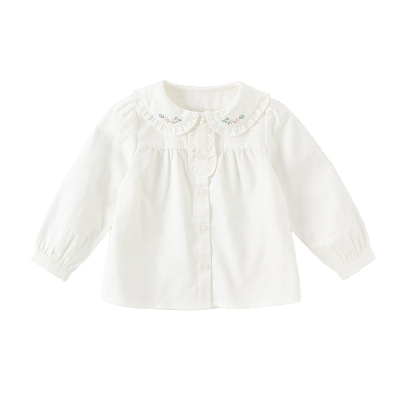 Dave&Bella Toddler Girls Blue/White Cotton Sweet Doll Collar Shirts Tops