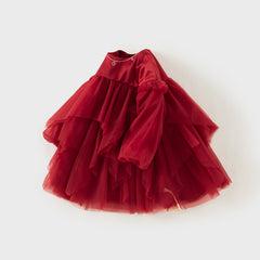 Dave&Bella Toddler Girls Autumn Festival Red Fluffy Mesh Princess Dress