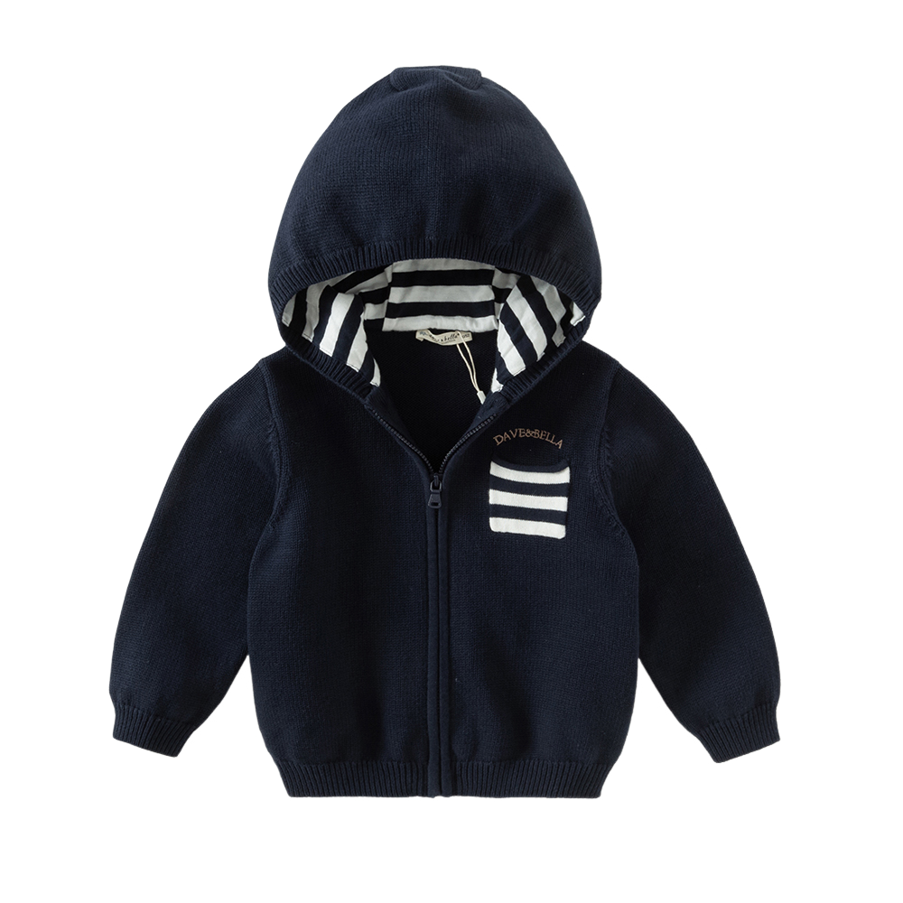 Dave&Bella Toddler Boys Blue Cotton Breathable Hooded Outwear Sweater Coats
