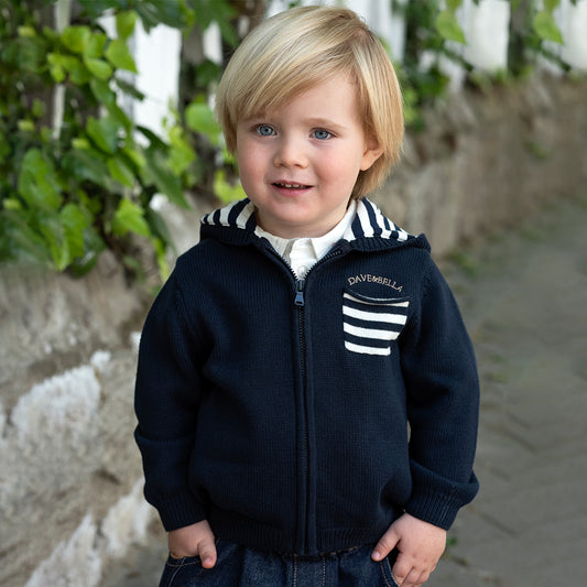 Dave&Bella Toddler Boys Autumn Blue Cotton Breathable Hooded Outwear Sweater Coats
