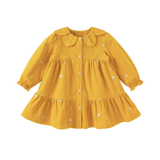 Dave&Bella Toddler Girls Dress Autumn Yellow Cotton Corduroy Princess Dress