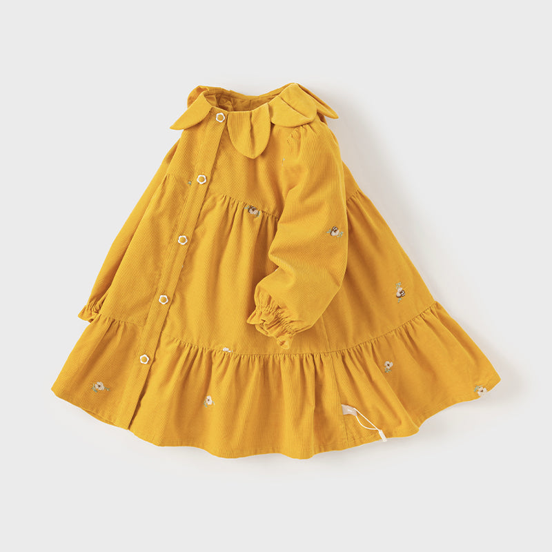 Dave&Bella Toddler Girls Dress Yellow Cotton Corduroy Princess Dress