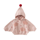 Dave&Bella Toddler Girls Grey Pink  Knit hooded Cape-style Sweater Tops