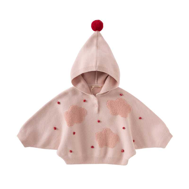 Dave&Bella Toddler Girls Grey Pink  Knit hooded Cape-style Sweater Tops