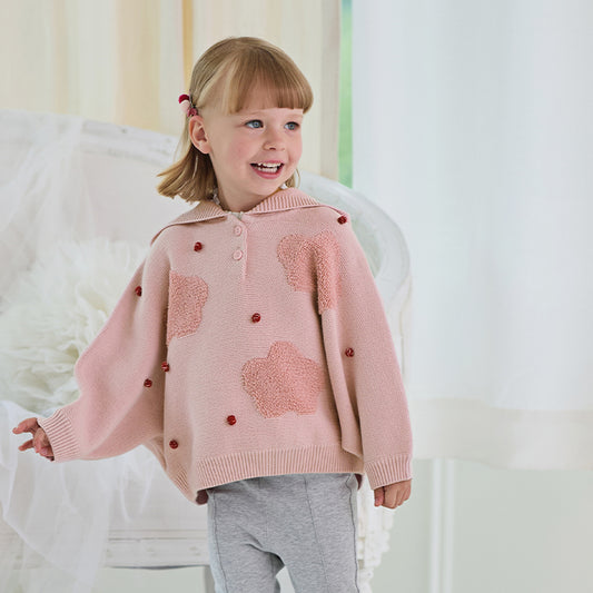 Dave&Bella Toddler Girls Autumn Grey Pink  Knit hooded Cape Top