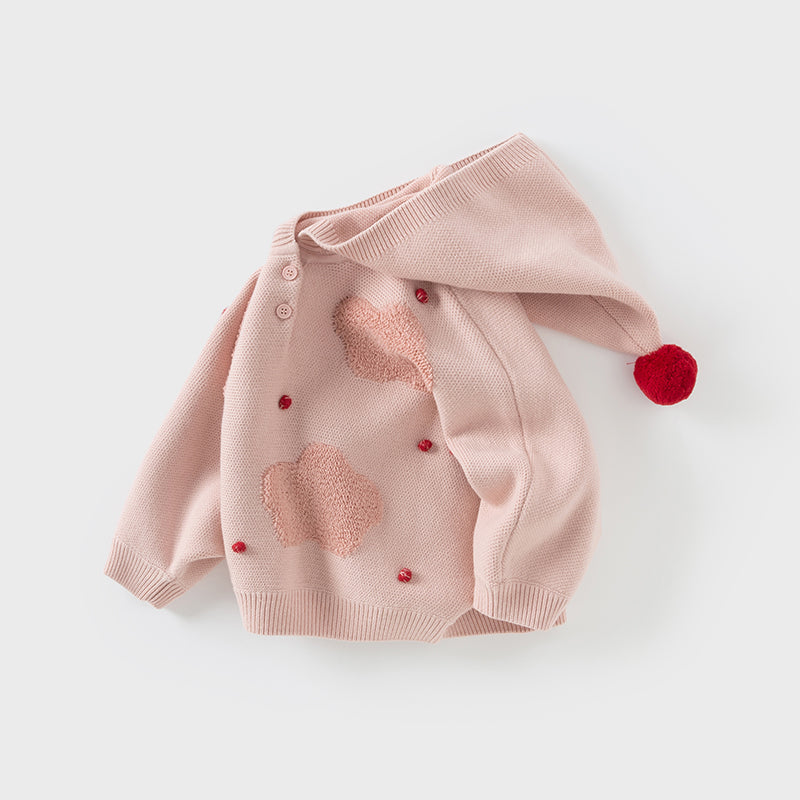 Dave&Bella Toddler Girls Grey Pink  Knit hooded Cape-style Sweater Tops