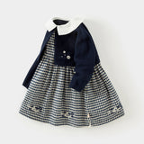 Dave&Bella Toddler Girls Navy Blue Plaid Cute A-line Princess Dress -1