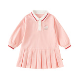Dave&Bella Toddler Girls Sweet Candy Pink Polo Collar College-style A-line Dress