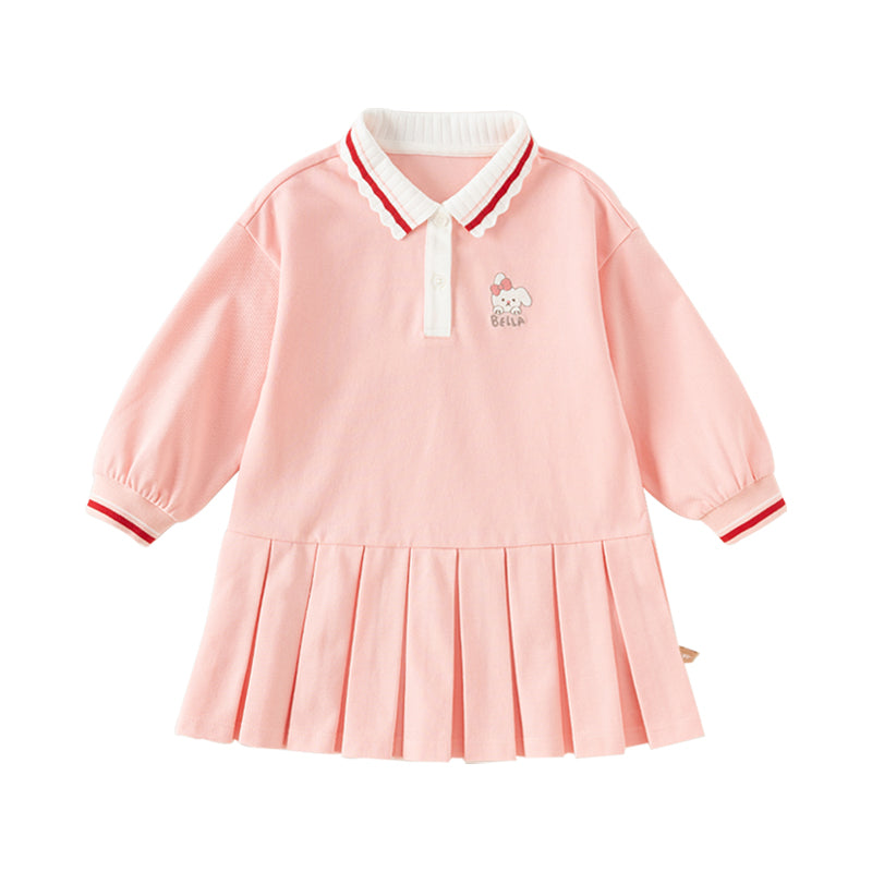 Dave&Bella Toddler Girls Sweet Candy Pink Polo Collar College-style A-line Dress