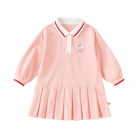 Dave&Bella Toddler Girls Autumn Sweet Candy Pink Polo Collar College-style A-line Dress