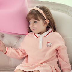 Dave&Bella Toddler Girls Autumn Sweet Candy Pink Polo Collar College-style A-line Dress