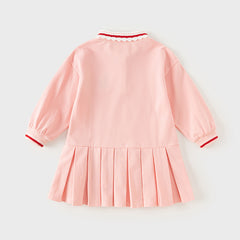 Dave&Bella Toddler Girls Autumn Sweet Candy Pink Polo Collar College-style A-line Dress