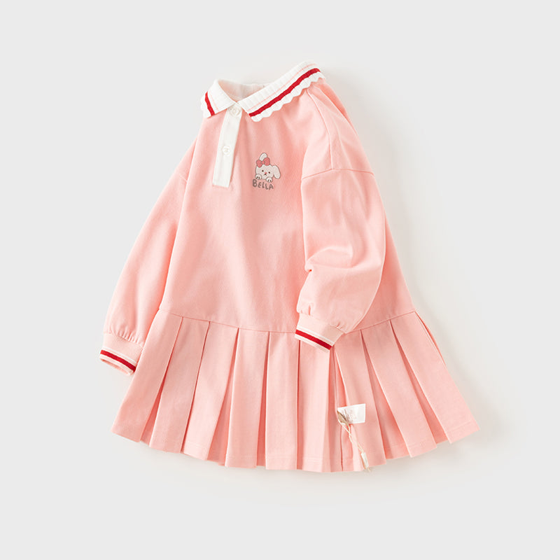 Dave&Bella Toddler Girls Sweet Candy Pink Polo Collar College-style A-line Dress