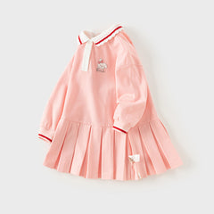 Dave&Bella Toddler Girls Autumn Sweet Candy Pink Polo Collar College-style A-line Dress