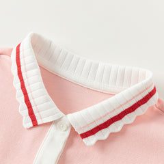 Dave&Bella Toddler Girls Autumn Sweet Candy Pink Polo Collar College-style A-line Dress