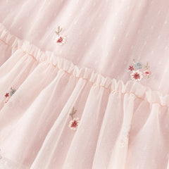 Dave&Bella Toddler Girls Autumn Sweet Pink Embroidery Mesh Princess Dress (wallet bag)