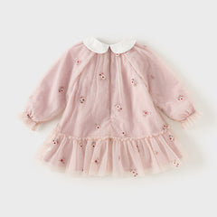 Dave&Bella Toddler Girls Autumn Sweet Pink Embroidery Mesh Princess Dress (wallet bag)