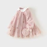 Dave&Bella Toddler Girls Sweet Pink Embroidery Mesh Princess Dress (wallet bag)