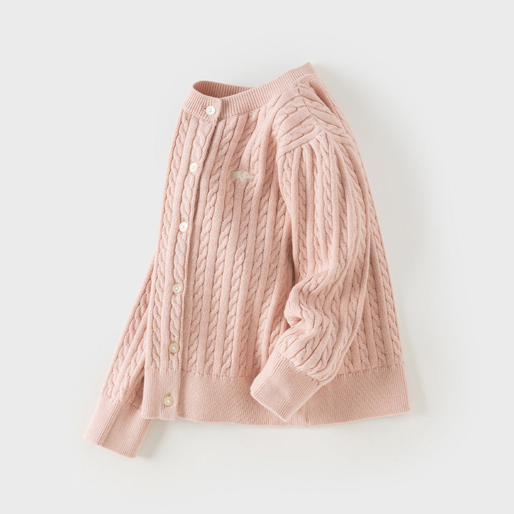 Dave&Bella Kid Girls Light Pink/Beige Classic Breathable Cotton Sweater Cardigans