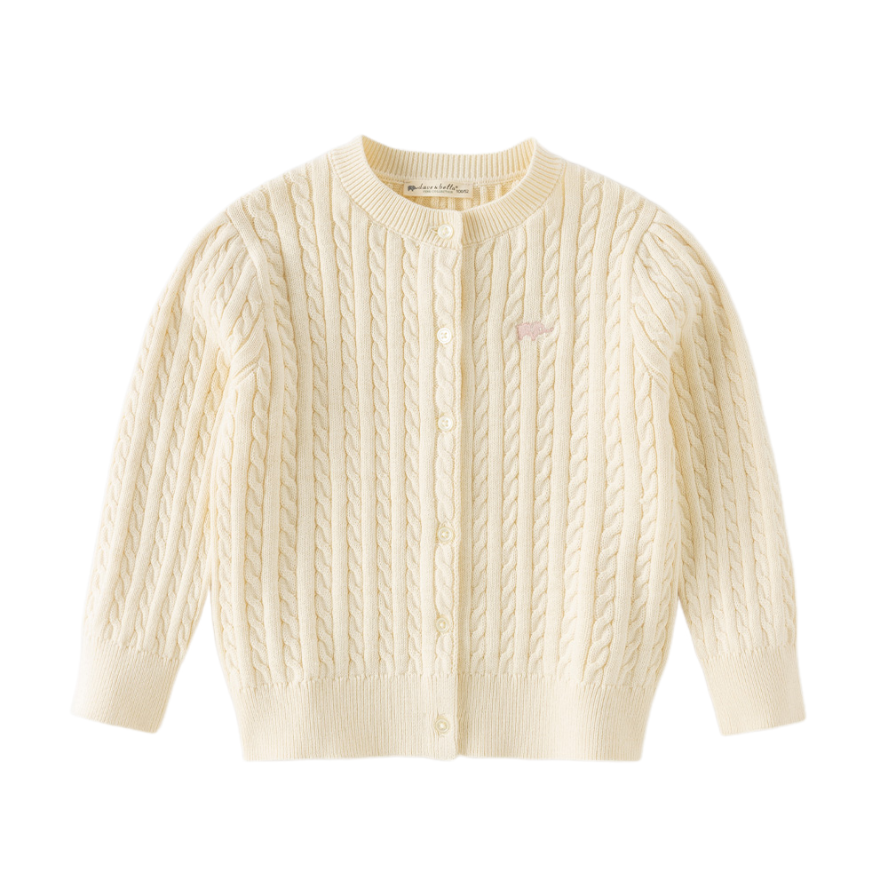 Dave&Bella Kid Girls Light Pink/Beige Classic Breathable Cotton Sweater Cardigans