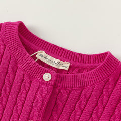 Dave&Bella Baby Girls Spring Casual Cotton Knit Sweater Overcoat Tops-Pink