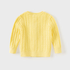 Dave&Bella  Baby Girls Spring Casual Cotton Knit Sweater Overcoat Tops-Yellow